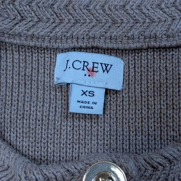 J.Crew Cropped Cardigan Sweater XS Taupe Gold Buttons Braided Trim 100% Cotton - Picture 4 of 10